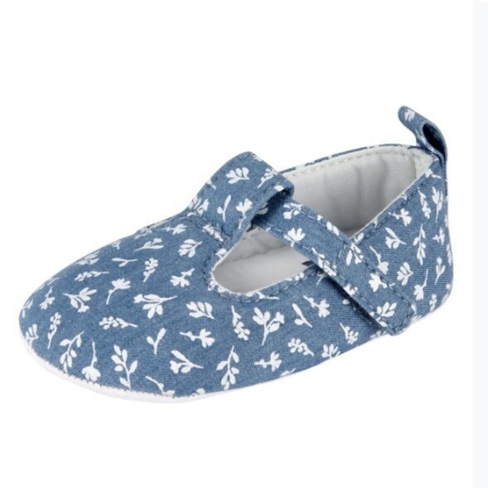 Carters Girls Chambray Soft Sole Crib Shoe Newborn New with Tags Blue White Cute